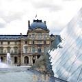 the Pyramid and a fountain, with the Louvre (Paris)