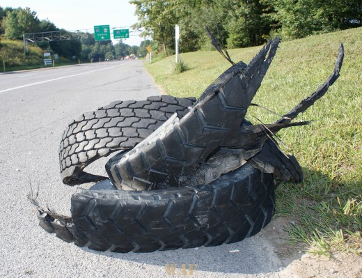 Truck and trailer tire debris, Clarion, PA 09/05/09