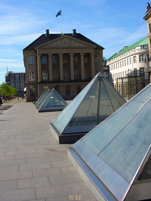 Copenhagen's glass pyramids  in a row