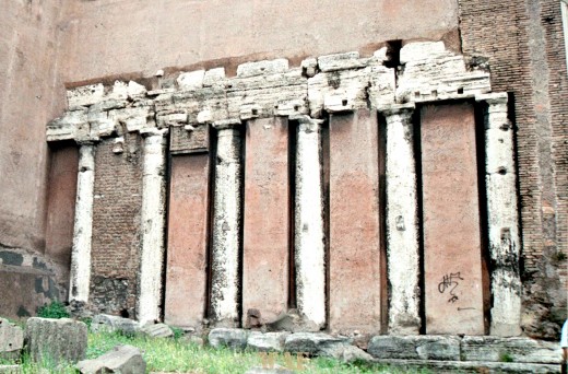 ancient columns, preserved in a wall, in Rome